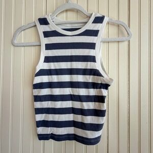 Hollister Nautical Striped Ribbed Tank Top Slate Blue / White Crew Neck Small
